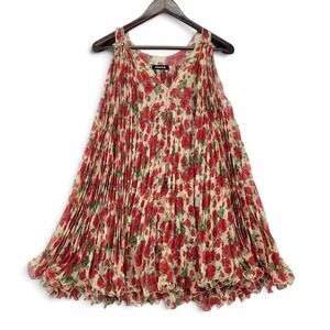 Exotik Floral Pleated Blouse Dress Boho Sheer Flowy Rose Cottagecore Romantic‎